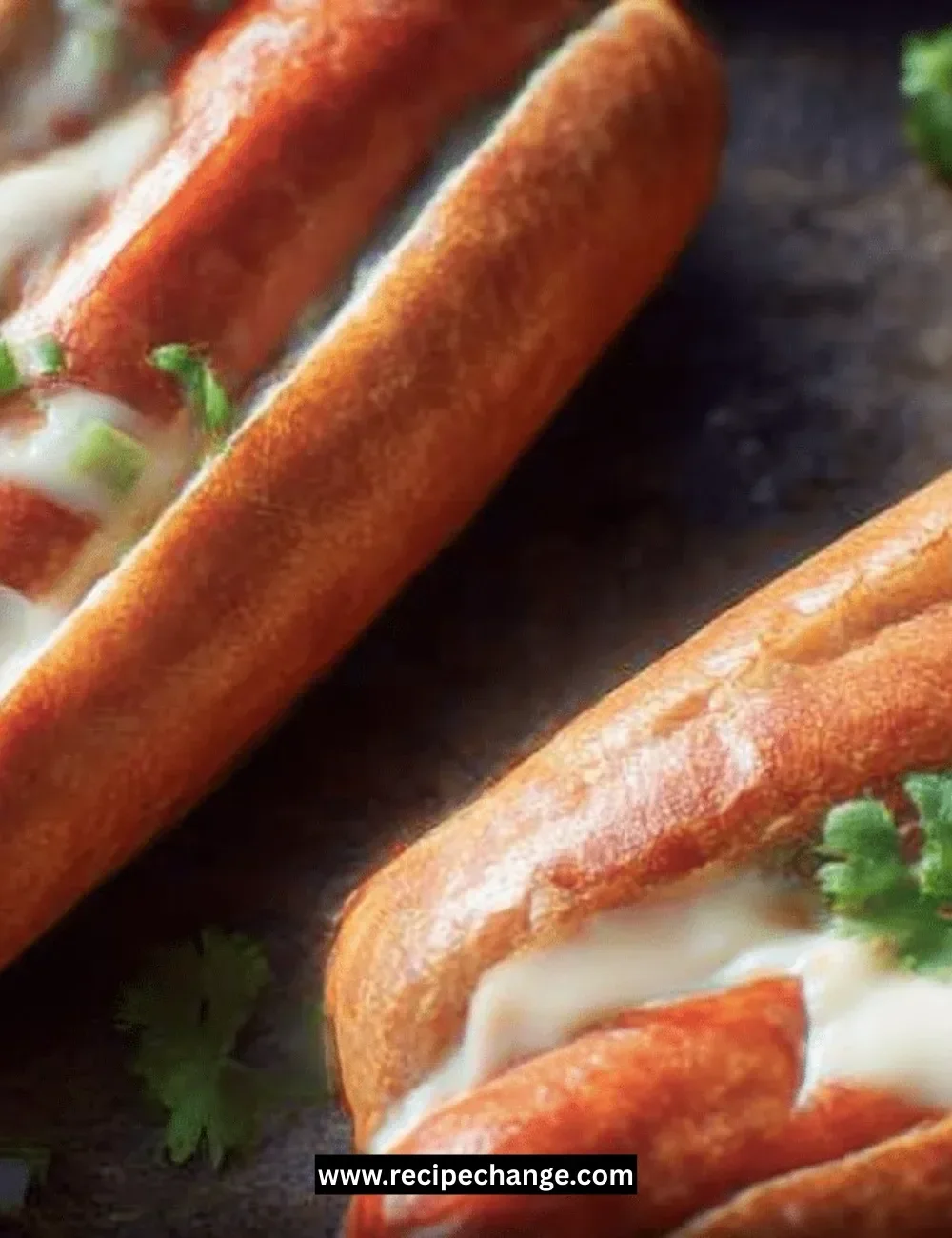 Cheese Kielbasa Dogs served with toppings on a bun