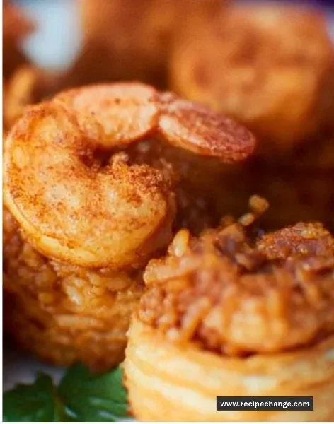 Shrimp Scampi and Rice Stuffed Roasted Peppers garnished with herbs.