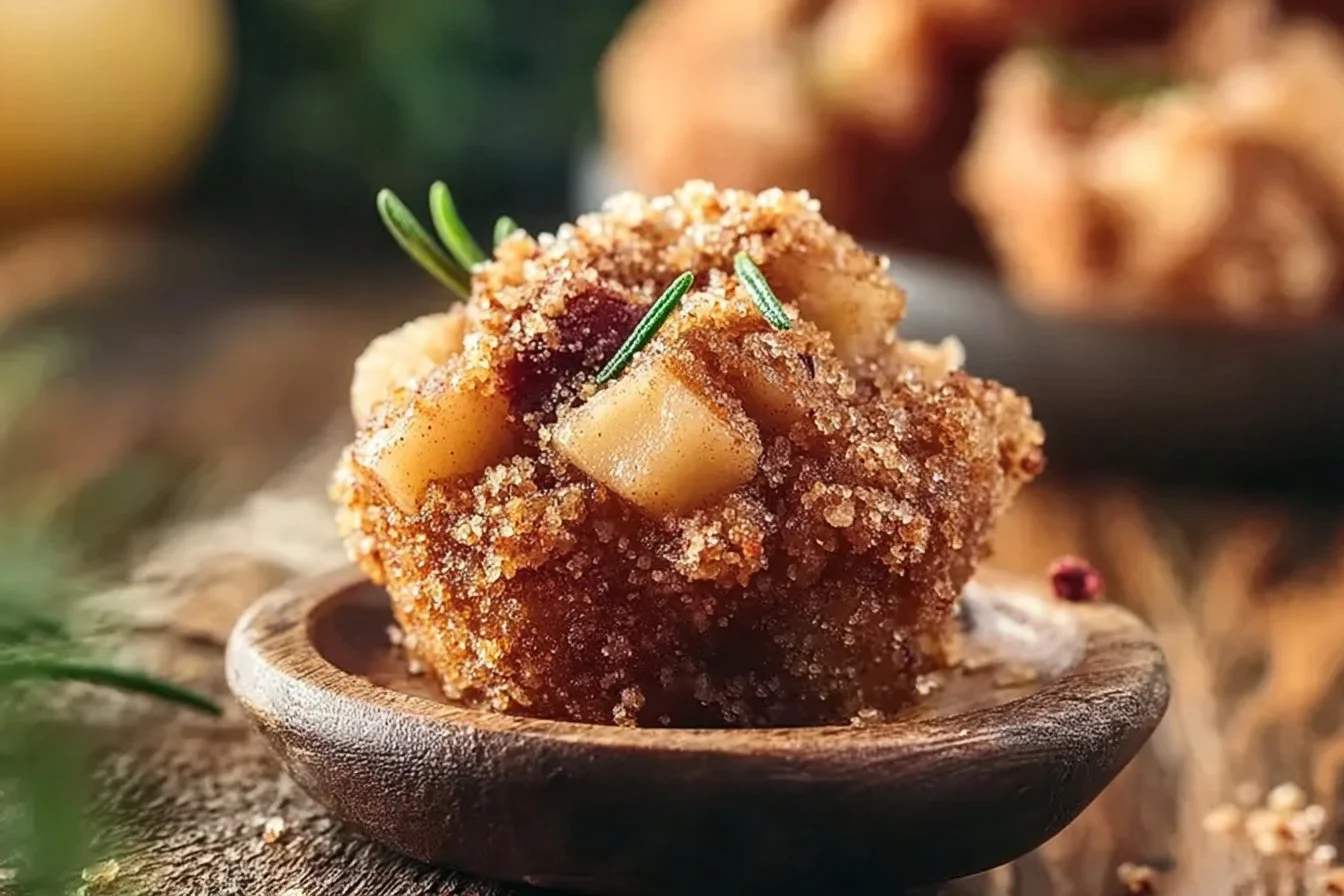 Plate of delicious apple crisp bites with apples and crumbly topping