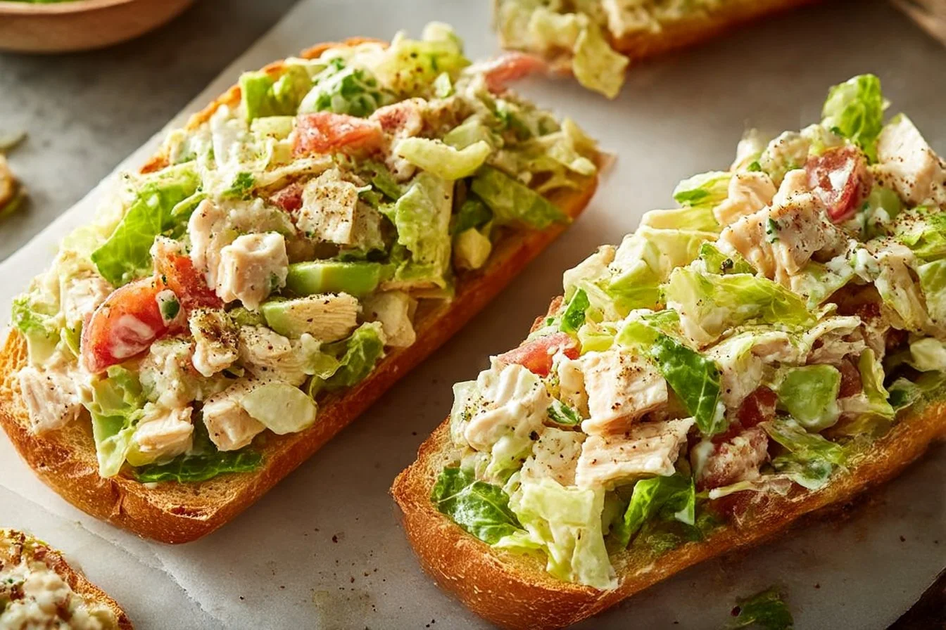 Chopped Chicken Caesar Salad Sandwich featuring fresh chicken, romaine, and Caesar dressing