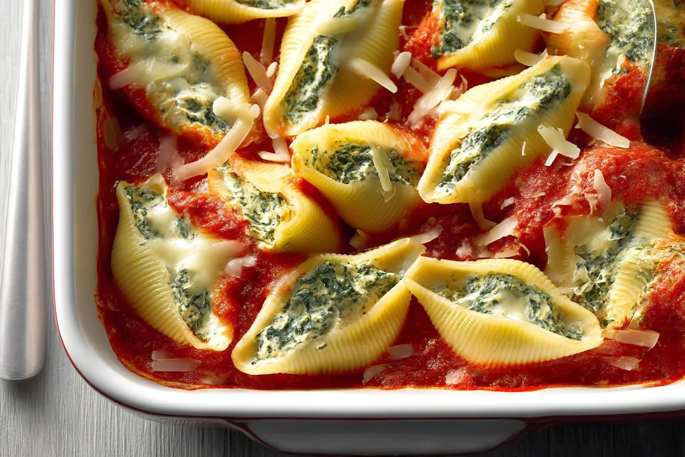 Lemon Shrimp Orzo dish topped with parsley and lemon slices on a white plate.