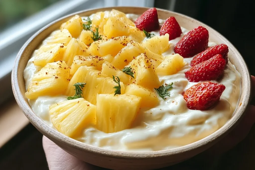 Fluffy scrambled eggs served on a plate with herbs.