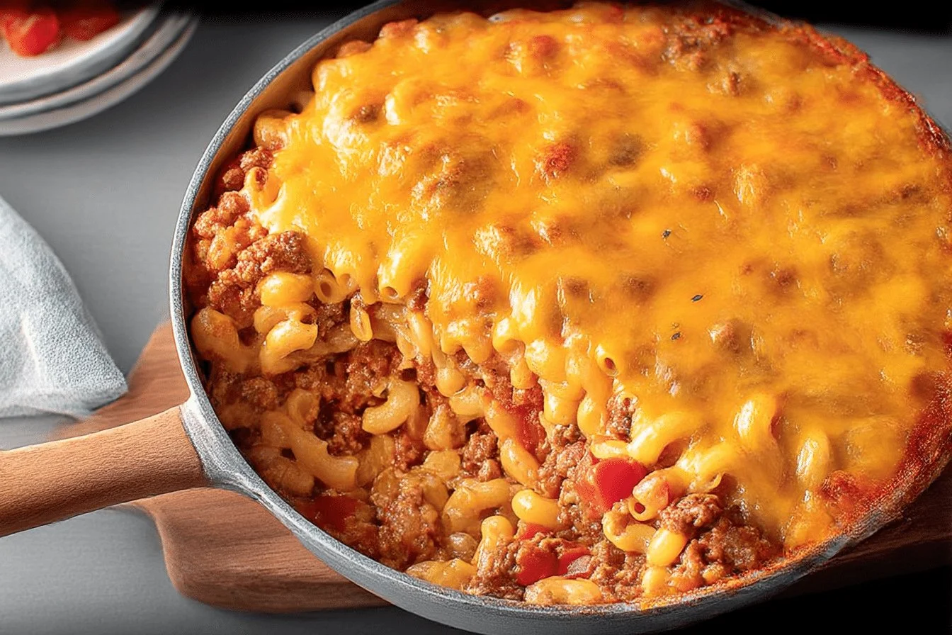 Taco Skillet Pizza with a cornbread crust topped with fresh ingredients