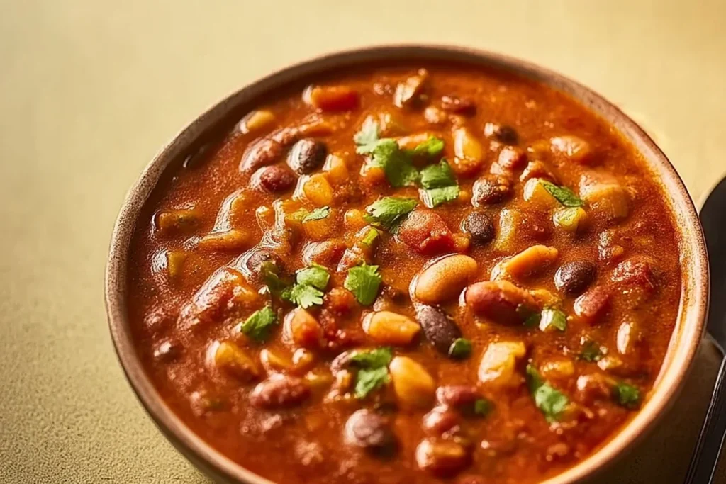 Three Bean Salad with mixed beans and fresh vegetables in a bowl