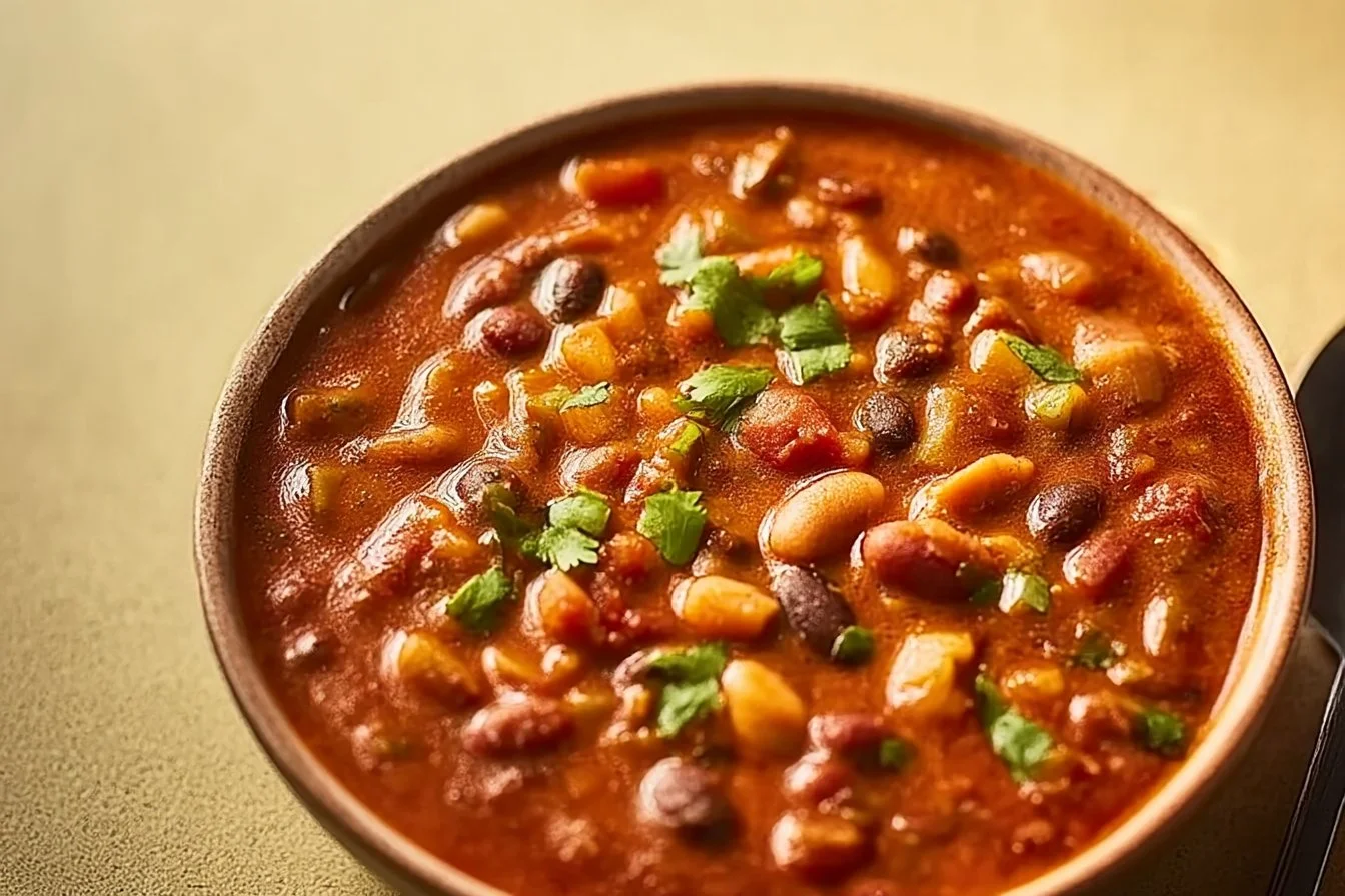 Three Bean Salad with mixed beans and fresh vegetables in a bowl