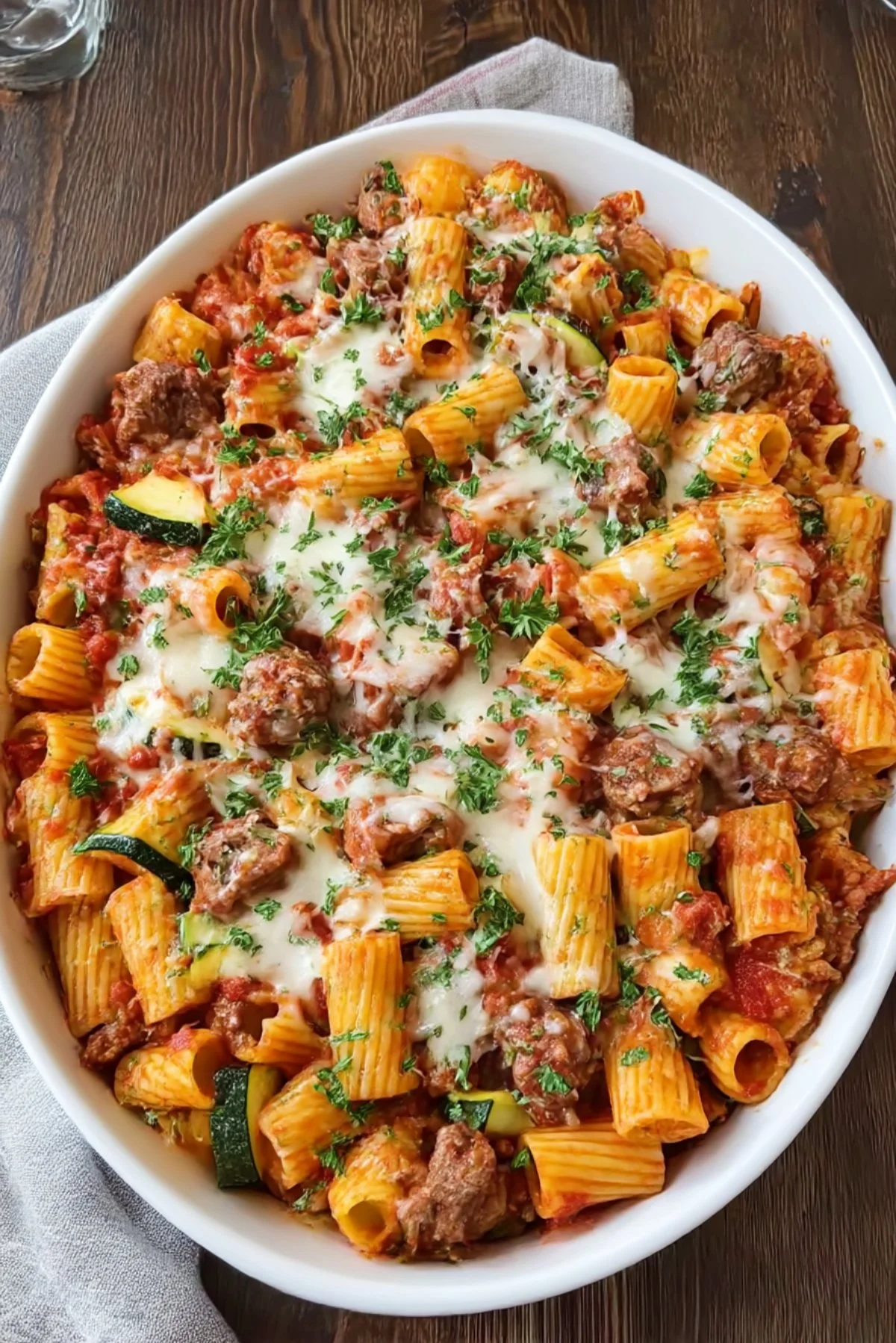 Cheesy Beef Rigatoni Bake featuring pasta and melted cheese