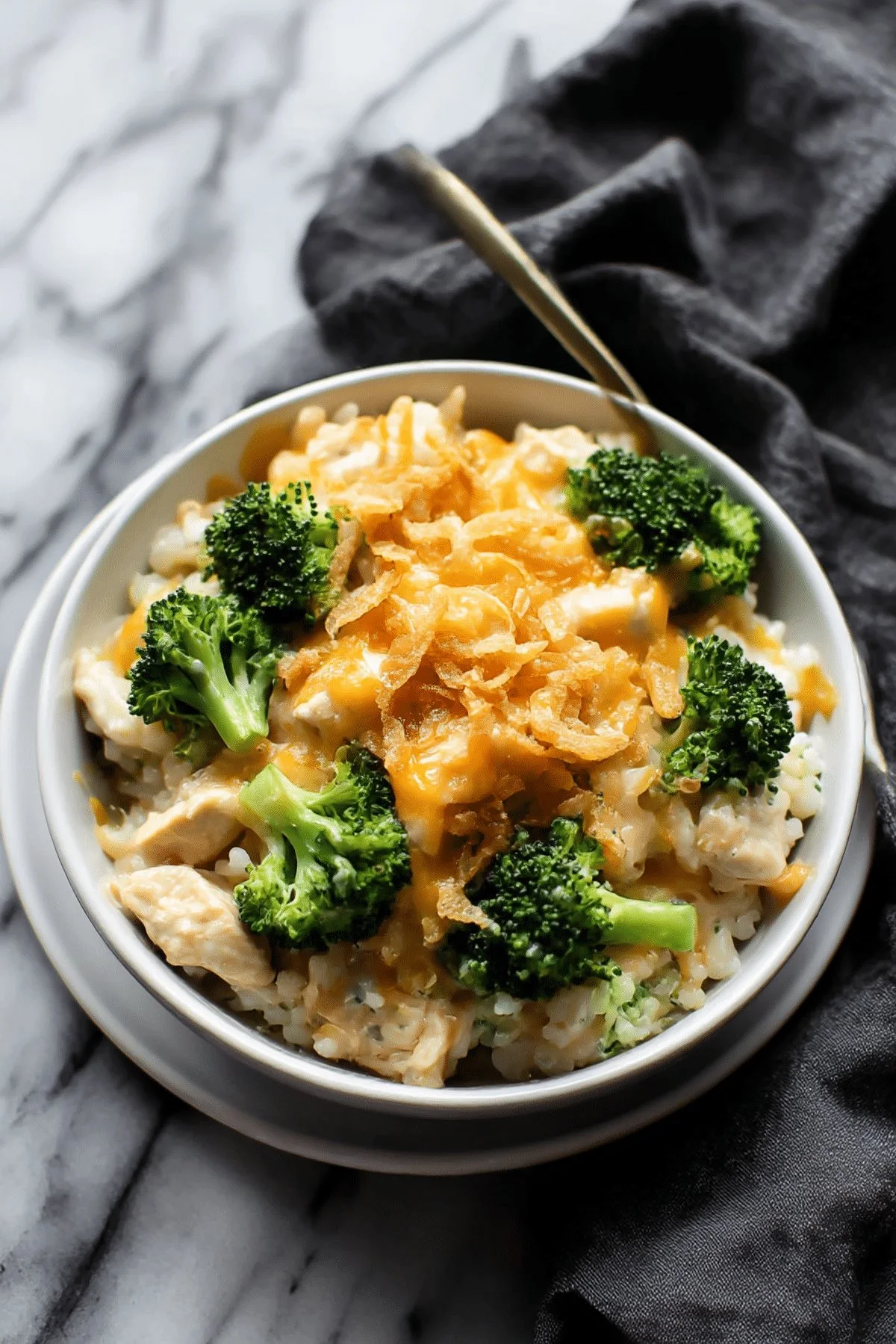 Delicious Chicken Broccoli Rice Casserole served in a baking dish