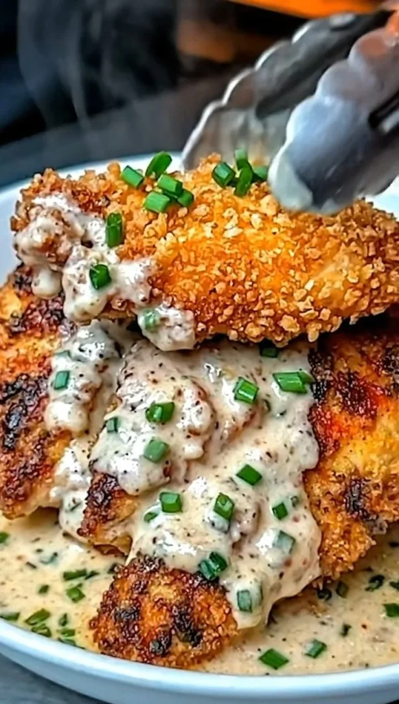 Creamy crunchy garlic parmesan chicken served on a plate