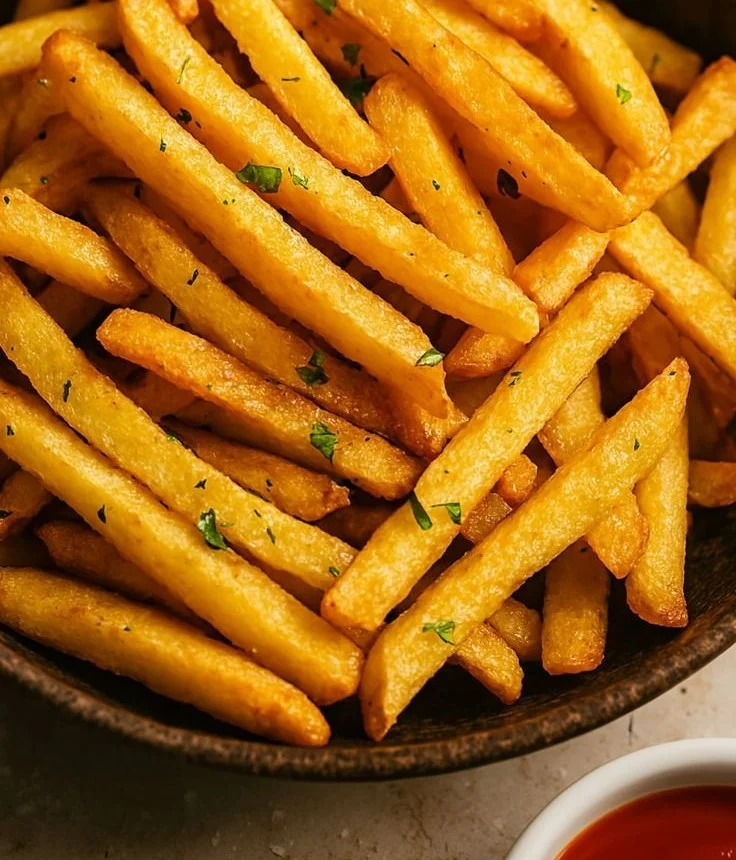 Crispy homemade French fries served in a bowl