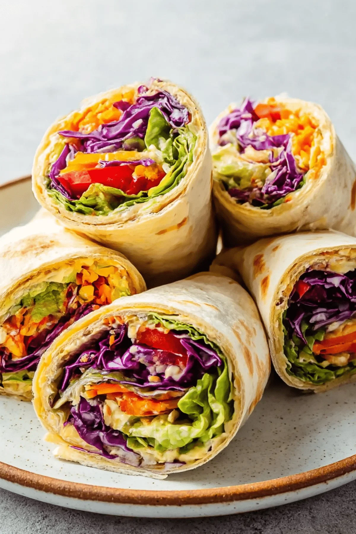 Delicious and colorful easy veggie wrap filled with fresh vegetables