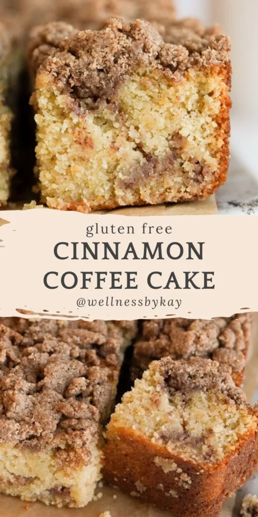 Delicious gluten-free cinnamon coffee cake with a crumbly topping