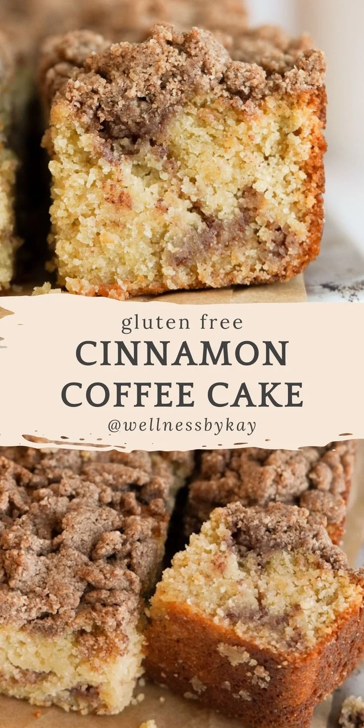 Delicious gluten-free cinnamon coffee cake with a crumbly topping