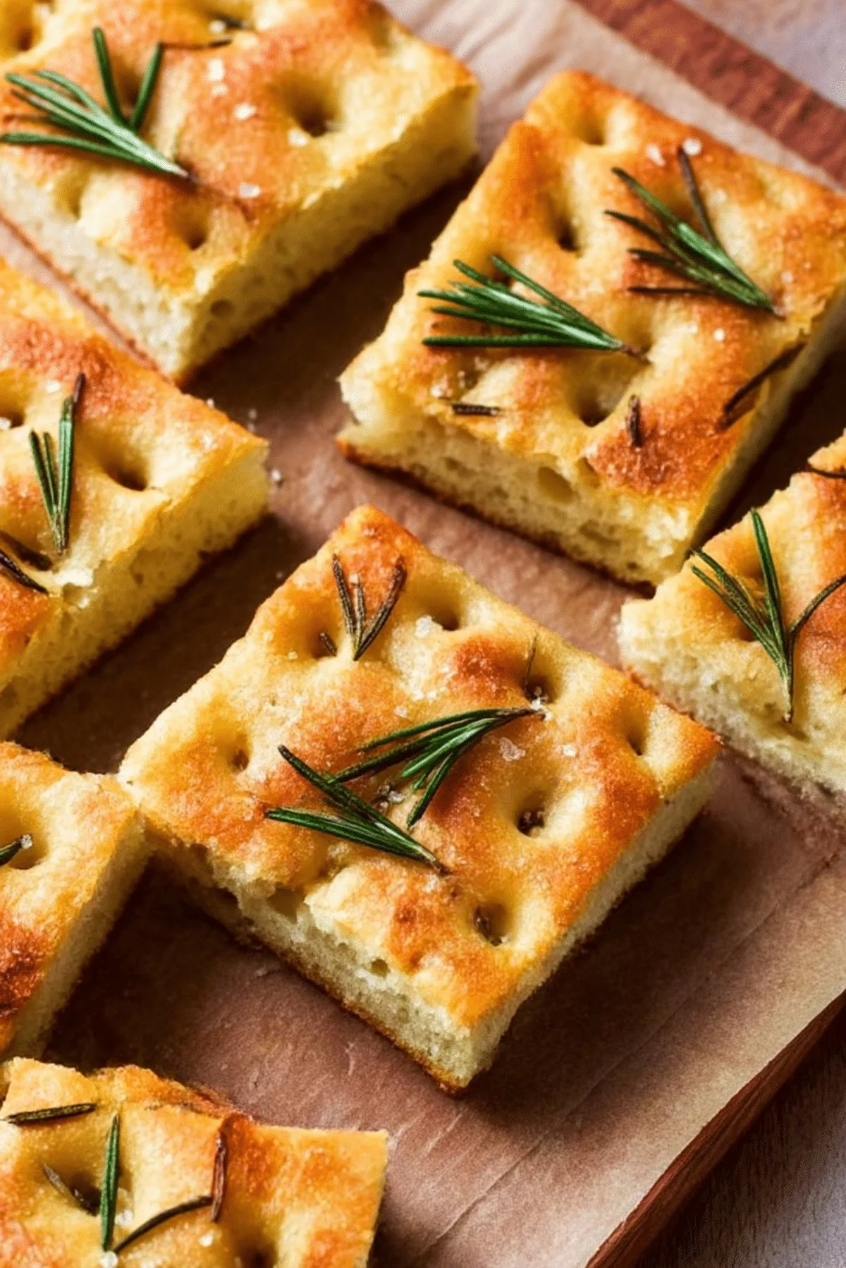 Freshly baked gluten-free focaccia topped with herbs and olive oil