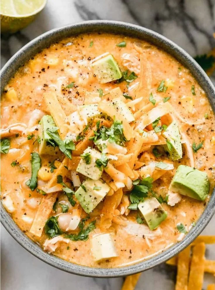 Healthy high protein white chicken chili with beans and spices