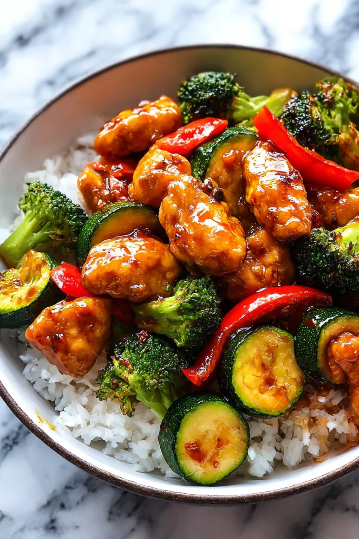 Delicious plate of Hunan Chicken with vibrant vegetables and spicy sauce