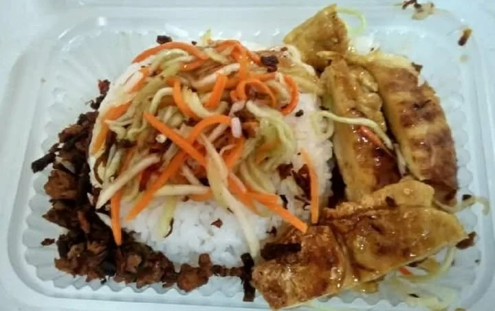 Plate of Mango Chicken Rice with vibrant mango slices and succulent chicken