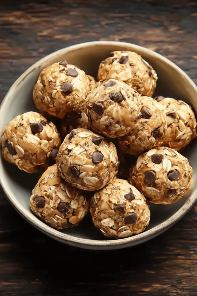 Peanut Butter Energy Bites on a plate, healthy snack recipe.