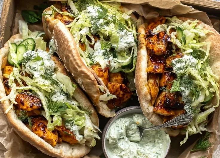 Sheet pan chicken pitas with herby ranch in a serving platter