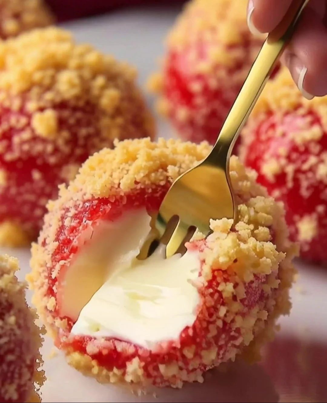 Delicious Strawberry Oreo Cheesecake Balls on a serving platter.