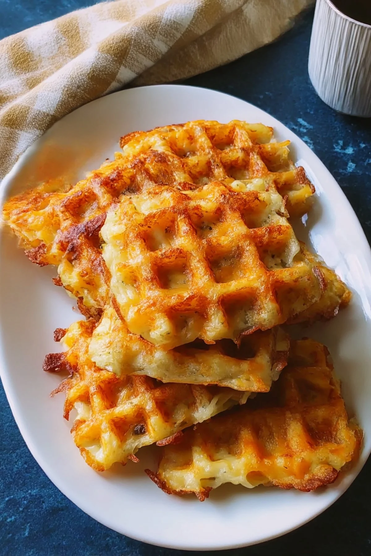 Crispy wafflemaker hash browns served in a breakfast setting