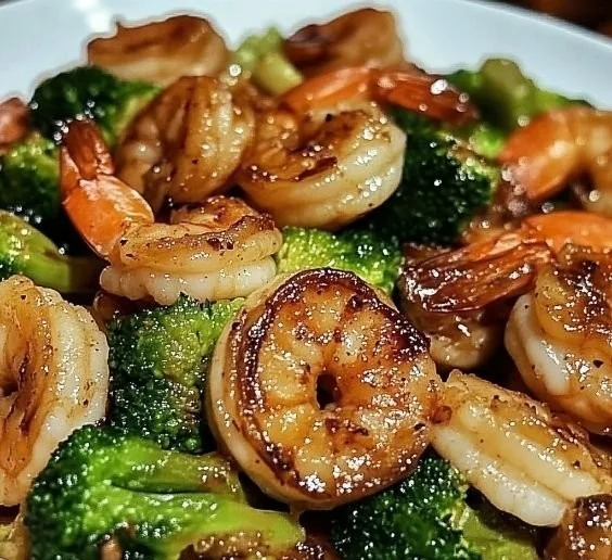 Delicious high-protein honey garlic shrimp served on a plate with fresh herbs.