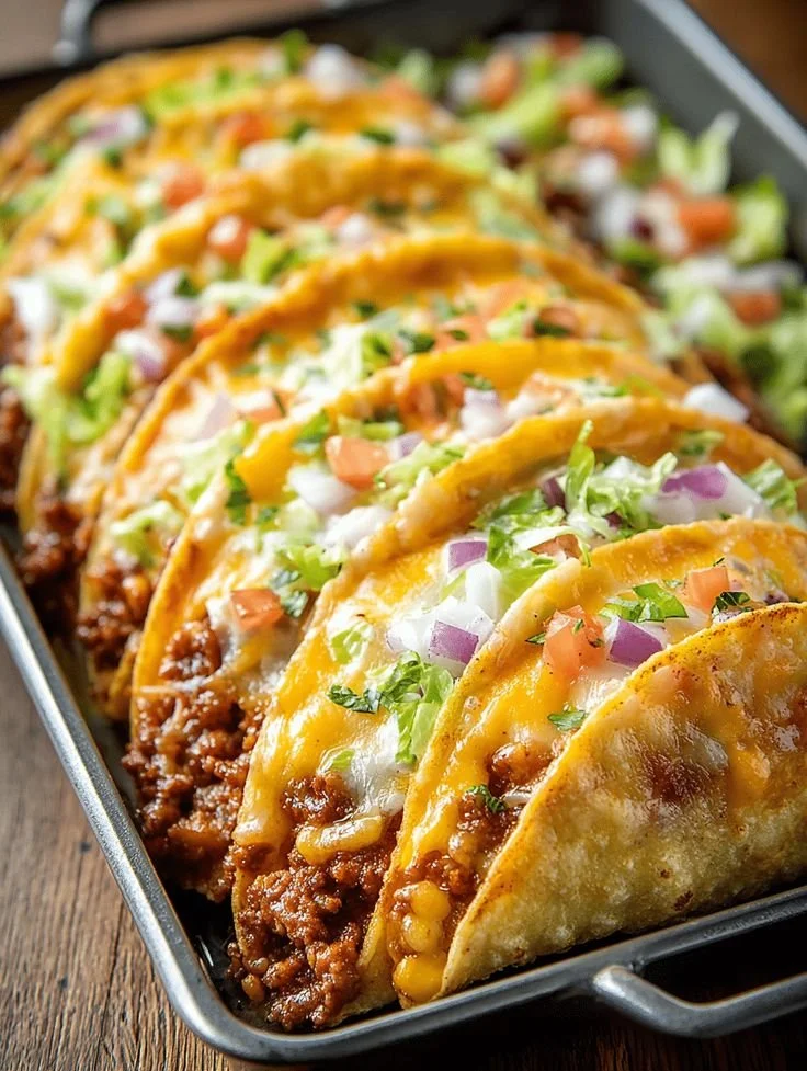 Oven-baked cheesy tacos that are crispy and loaded with toppings