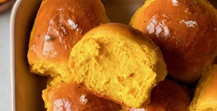 Homemade Pumpkin Dinner Rolls served warm with butter