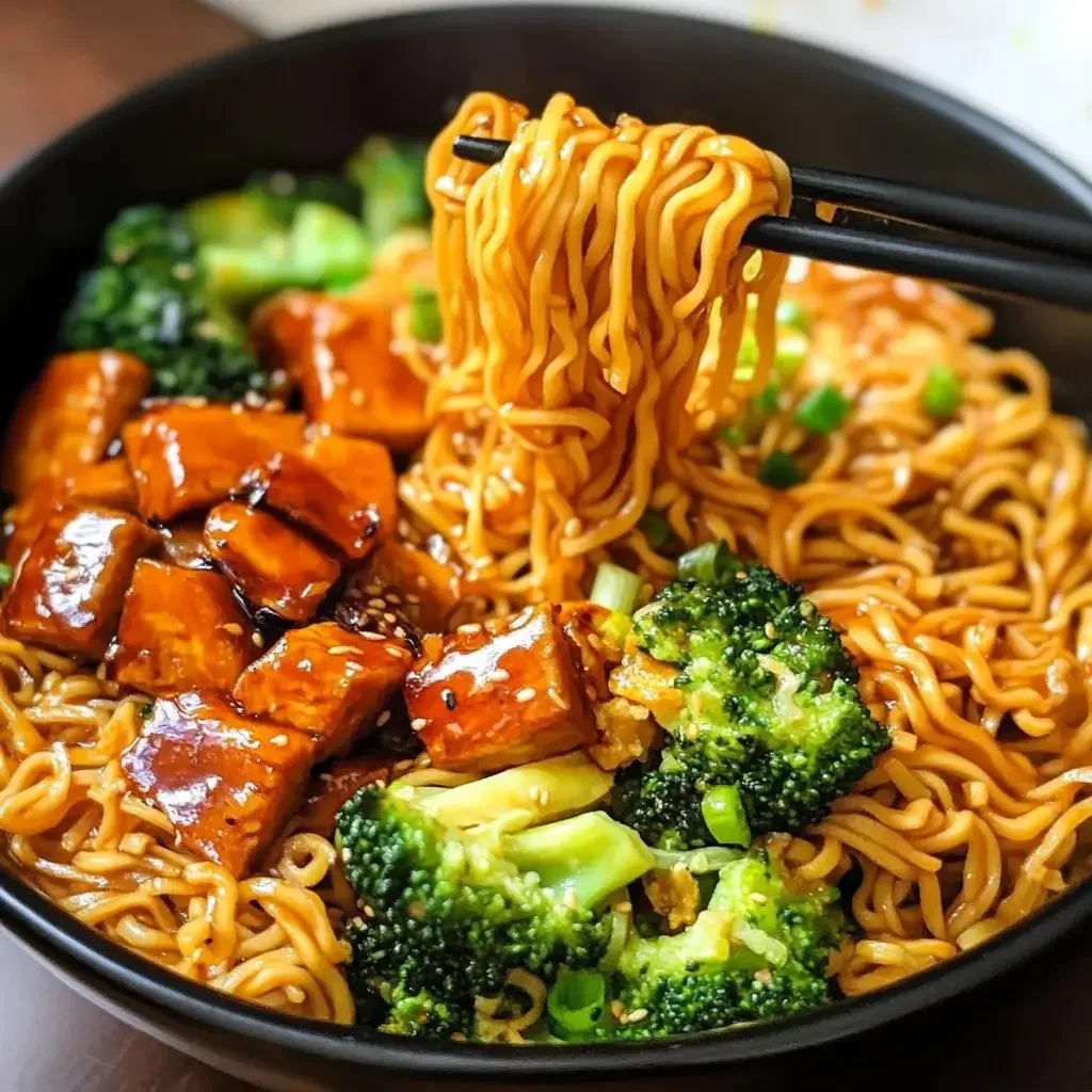 Delicious Vegan Teriyaki Noodle Bowl with fresh vegetables and savory sauce
