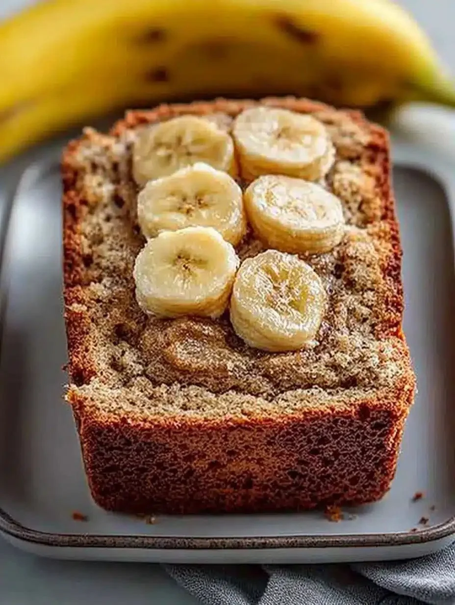 Delicious banana bread made with coconut sugar on a wooden cutting board