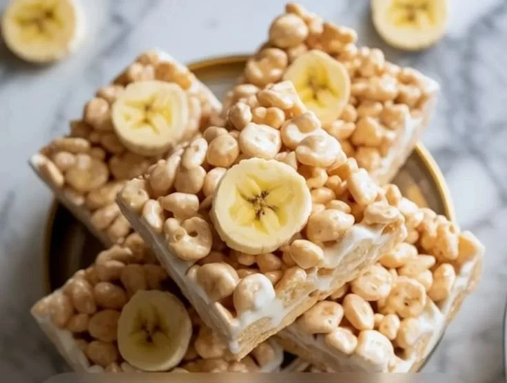 Delicious Banana Rice Krispie Treats with bananas and marshmallows