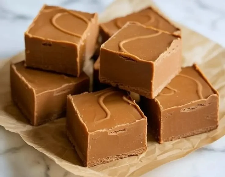 Delicious Biscoff fudge squares on a white plate