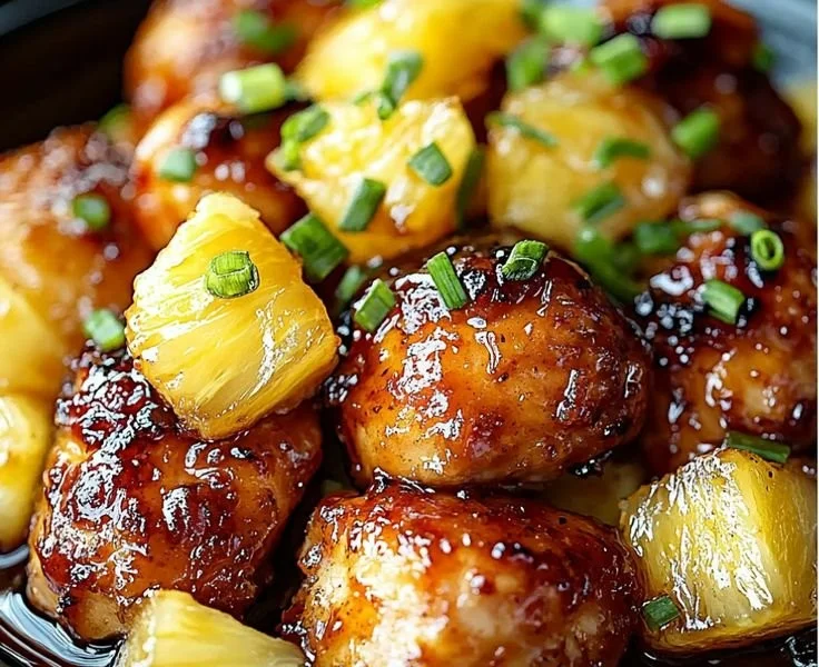 Delicious Brown Sugar Pineapple Chicken dish served on a plate