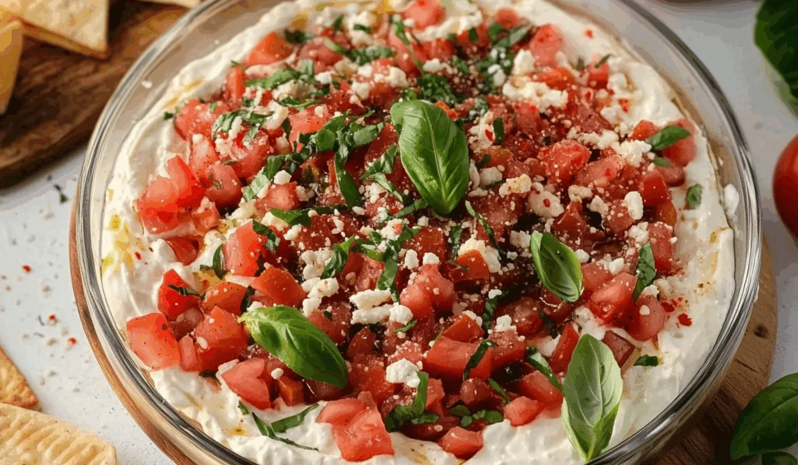 Delicious bruschetta dip served as a vibrant appetizer for gatherings.