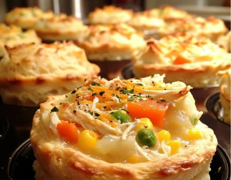 Delicious Chicken Pot Pie Biscuit Cups served on a plate