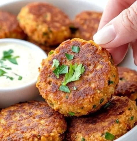 Delicious chickpea fritters served with dipping sauce on a plate
