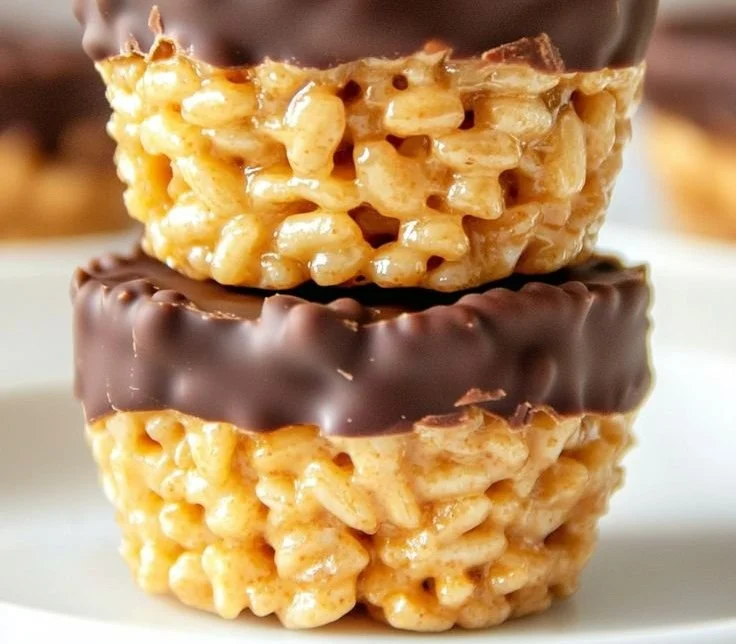 Delicious Chocolate Peanut Butter Rice Krispie Cups on a plate