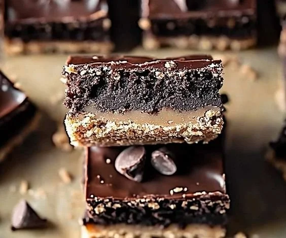 Delicious chocolate shortbread bars on a wooden table