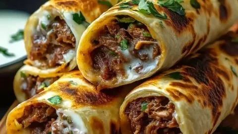 Easy French dip tortilla roll ups ready in 30 minutes, a tasty appetizer or meal.