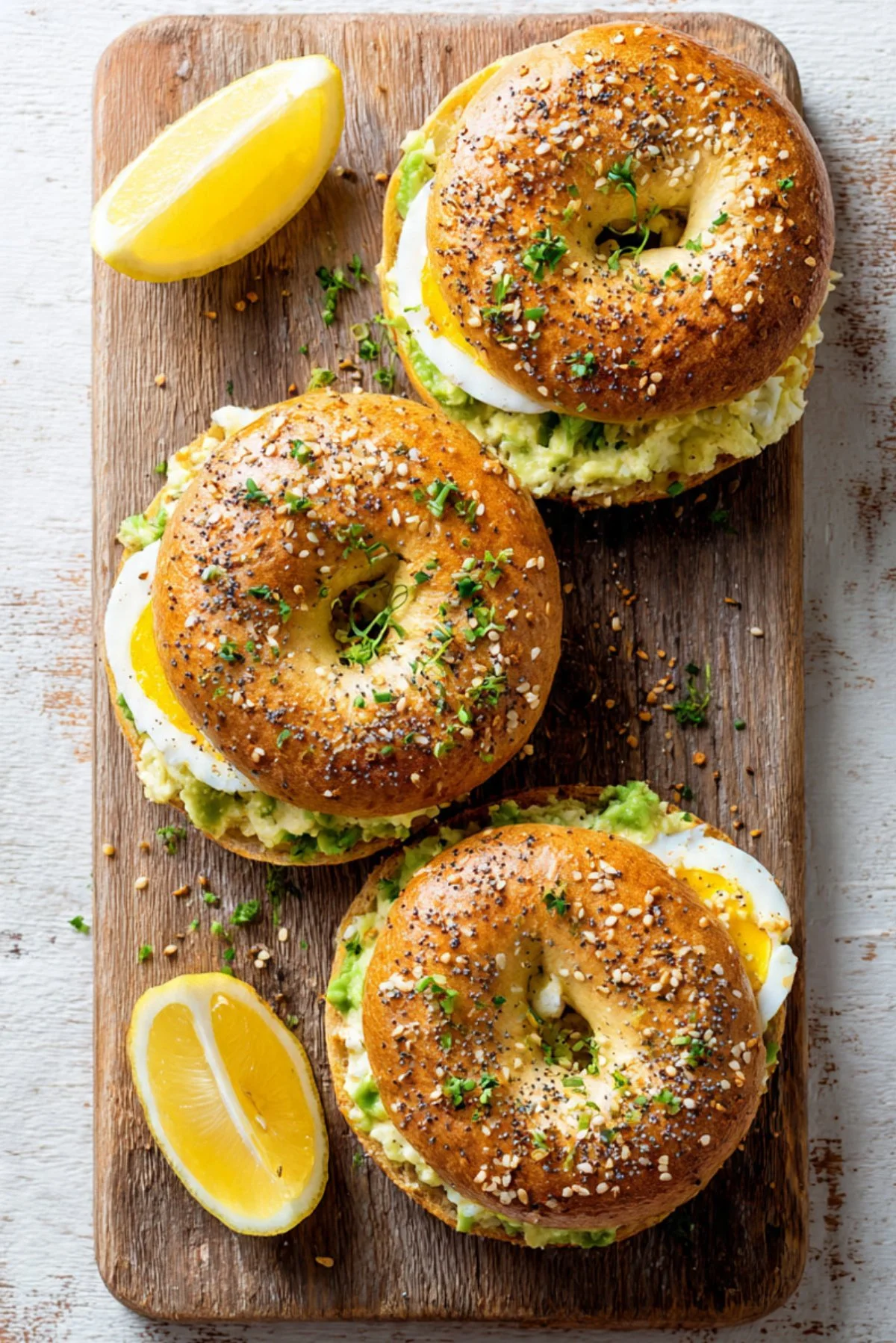 Delicious Eggs Avocado Bagels perfect for breakfast or brunch.