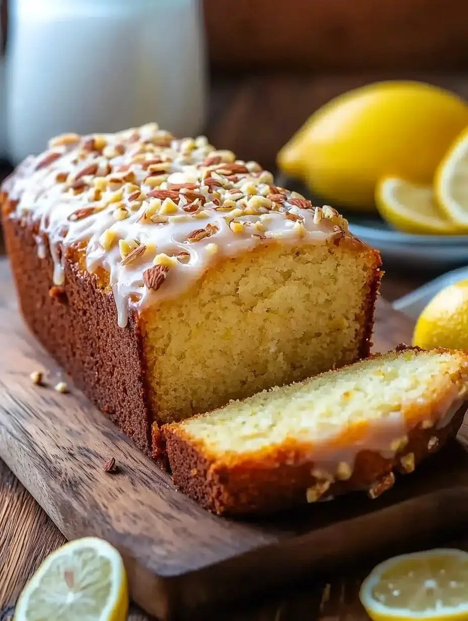 Gluten-free lemon almond loaf freshly baked with a golden crust.
