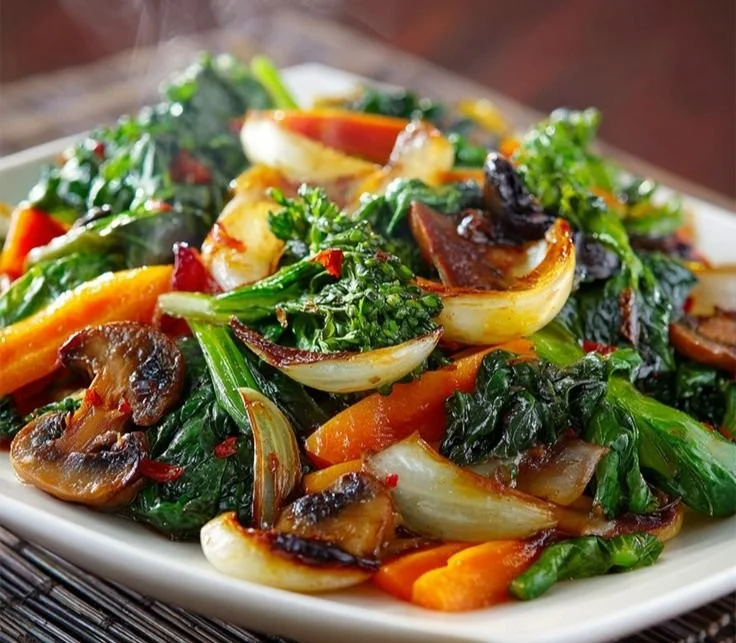 Colorful sautéed vegetables in a pan, showcasing a healthy and flavorful side dish.