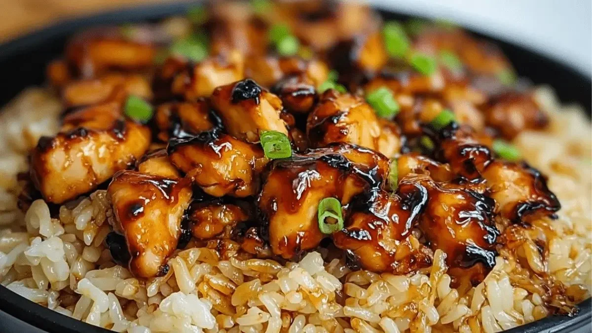 Delicious Honey BBQ Chicken served over rice