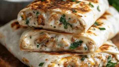 Delicious cheesy garlic chicken wraps loaded with flavor and melted cheese.