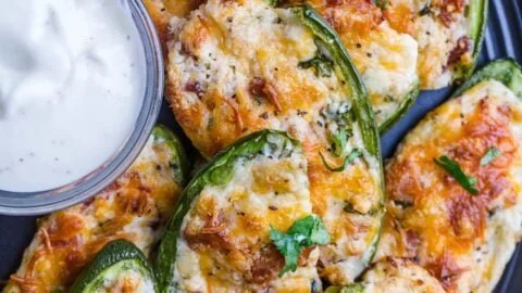 Delicious homemade jalapeno poppers filled with cheese and spices.