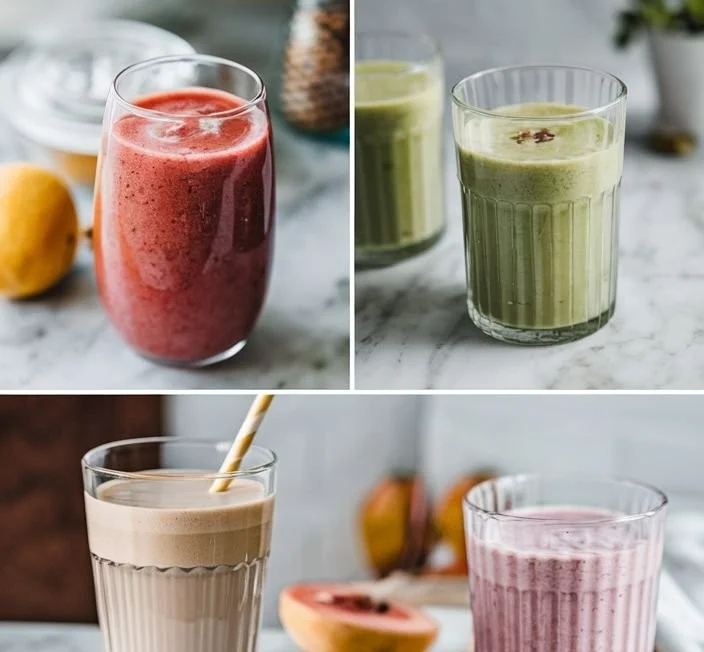 Healthy morning smoothie with fruits and greens in a glass