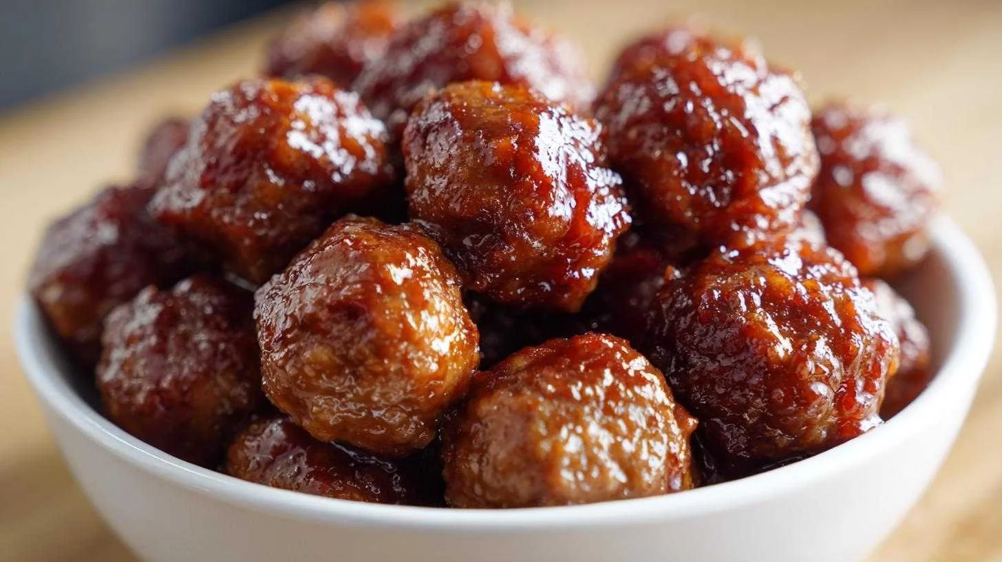Delicious slow cooker honey garlic meatballs served with a drizzle of sauce