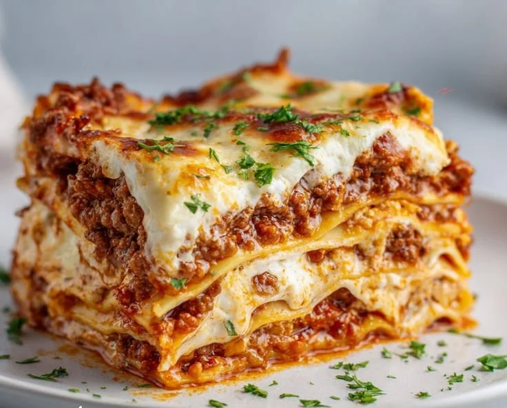 Delicious and cheesy world's best lasagna served in a dish