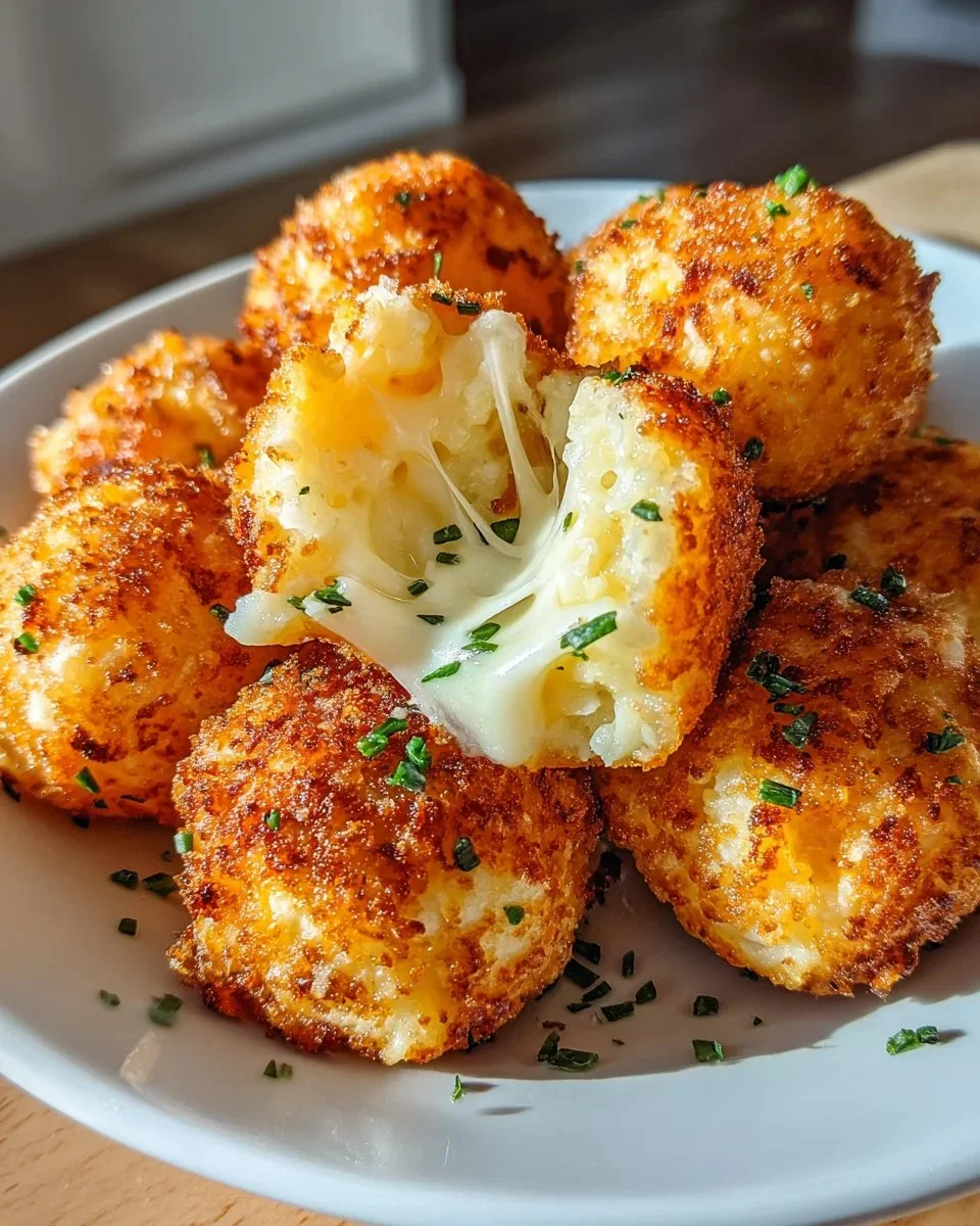 Air fryer cheesy mashed potato balls crispy and golden brown