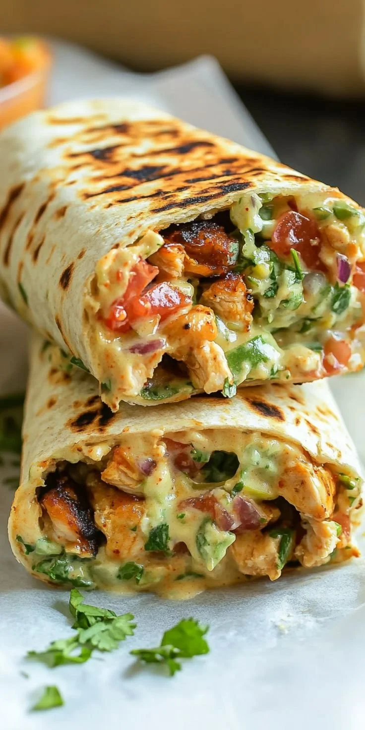 Delicious Chipotle Ranch Grilled Chicken Burrito loaded with fresh ingredients