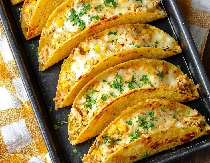 Corn tortilla white chicken chili tacos topped with fresh garnishes.